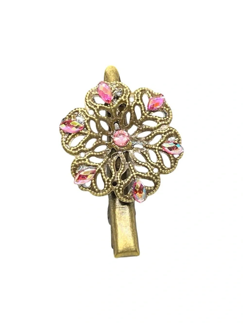 Gold Filigree Hair Clip with Pink Rhinestones2.0” FINAL PRICE DROP